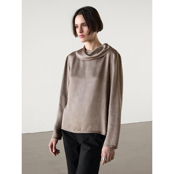 Massimo Dutti Womens Top Size S Gray Long Sleeve Drape Neck Blouse 5105/805 NWOT - Picture 1 of 9